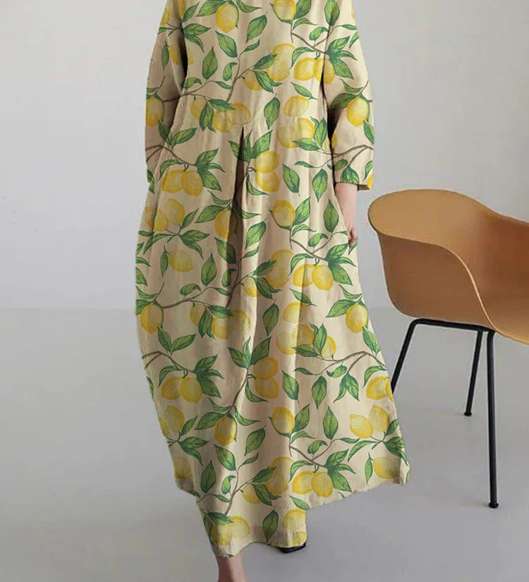 Jacinta™ | Keltainen kukallinen oversize-mekko
