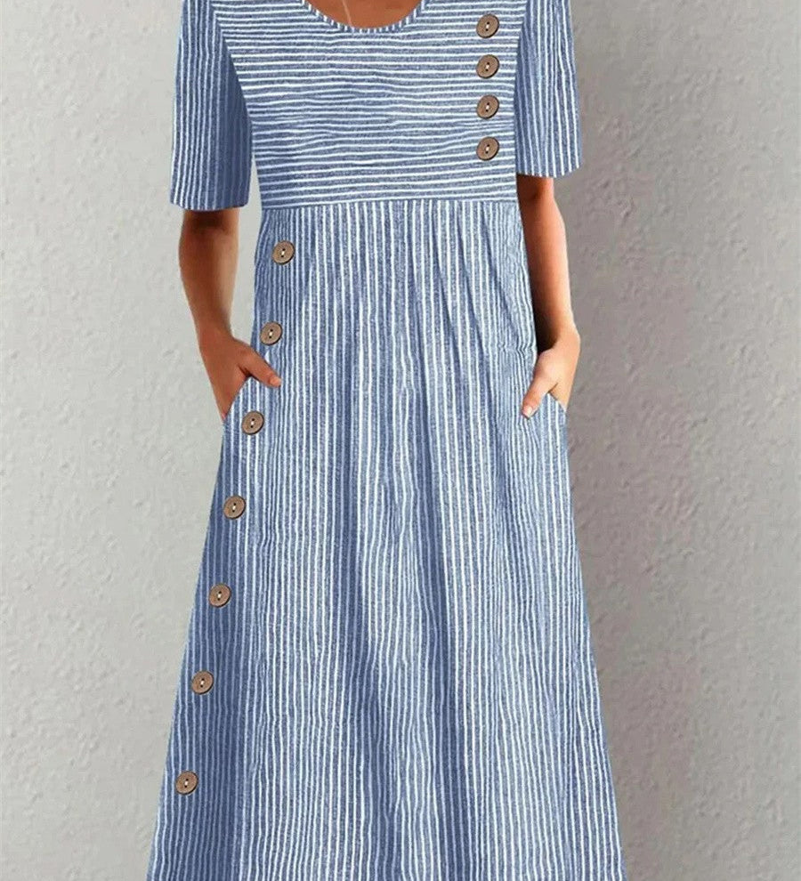 Coralie | Raidallinen pellavamaksimittainen mekko