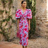Carla™ | Vestido Midi Floral con Mangas Abullonadas