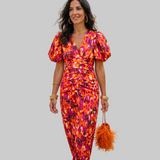 Carla™ | Vestido Midi Floral con Mangas Abullonadas