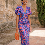 Carla™ | Vestido Midi Floral con Mangas Abullonadas