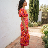 Carla™ | Vestido Midi Floral con Mangas Abullonadas