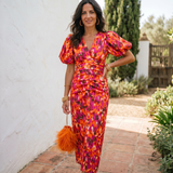 Carla™ | Vestido Midi Floral con Mangas Abullonadas