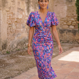Carla™ | Vestido Midi Floral con Mangas Abullonadas